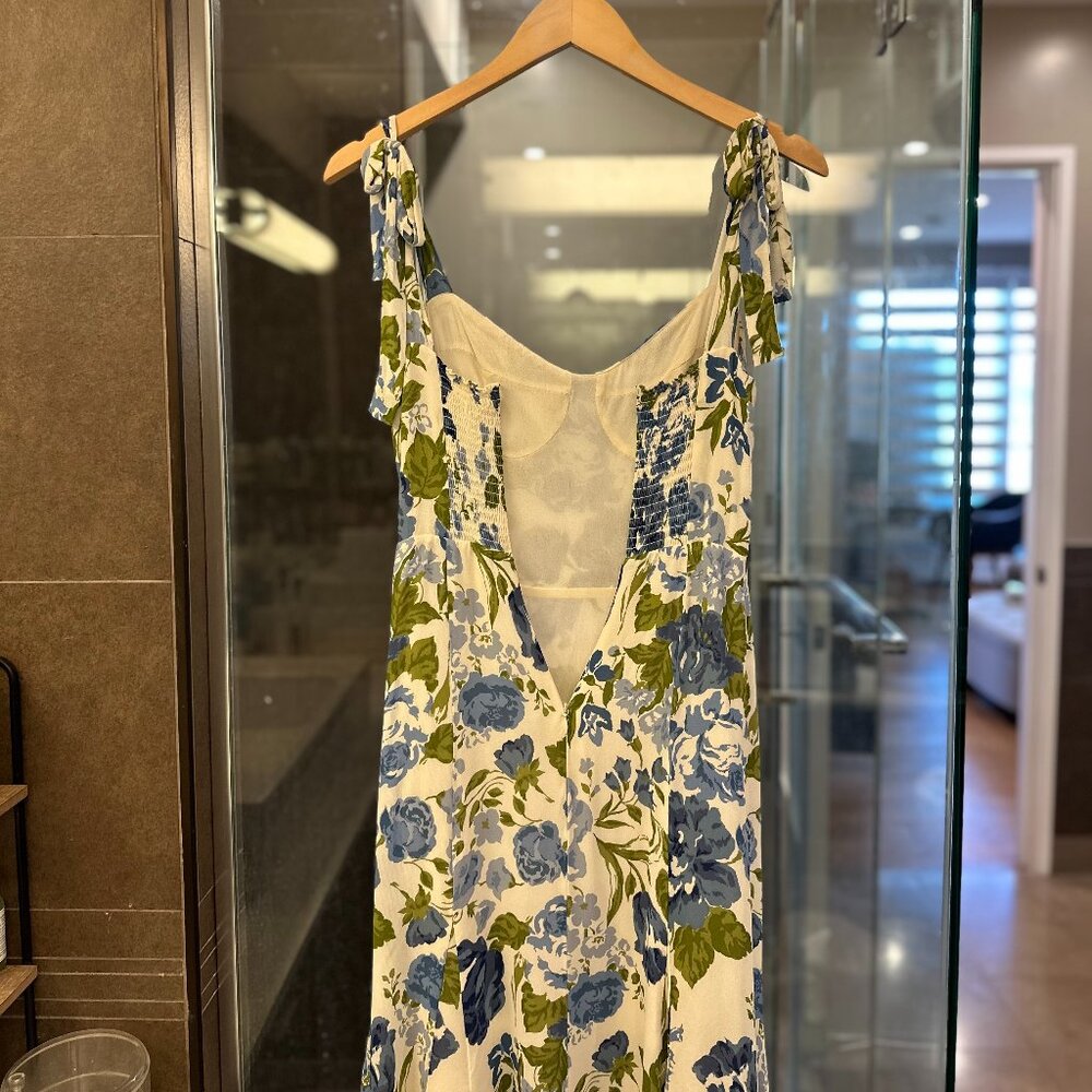 REFORMATION Nadira Lucca Floral Pattern Sleeveless Midi Dress (Blue/Cream/Green) - Picture 12 of 16